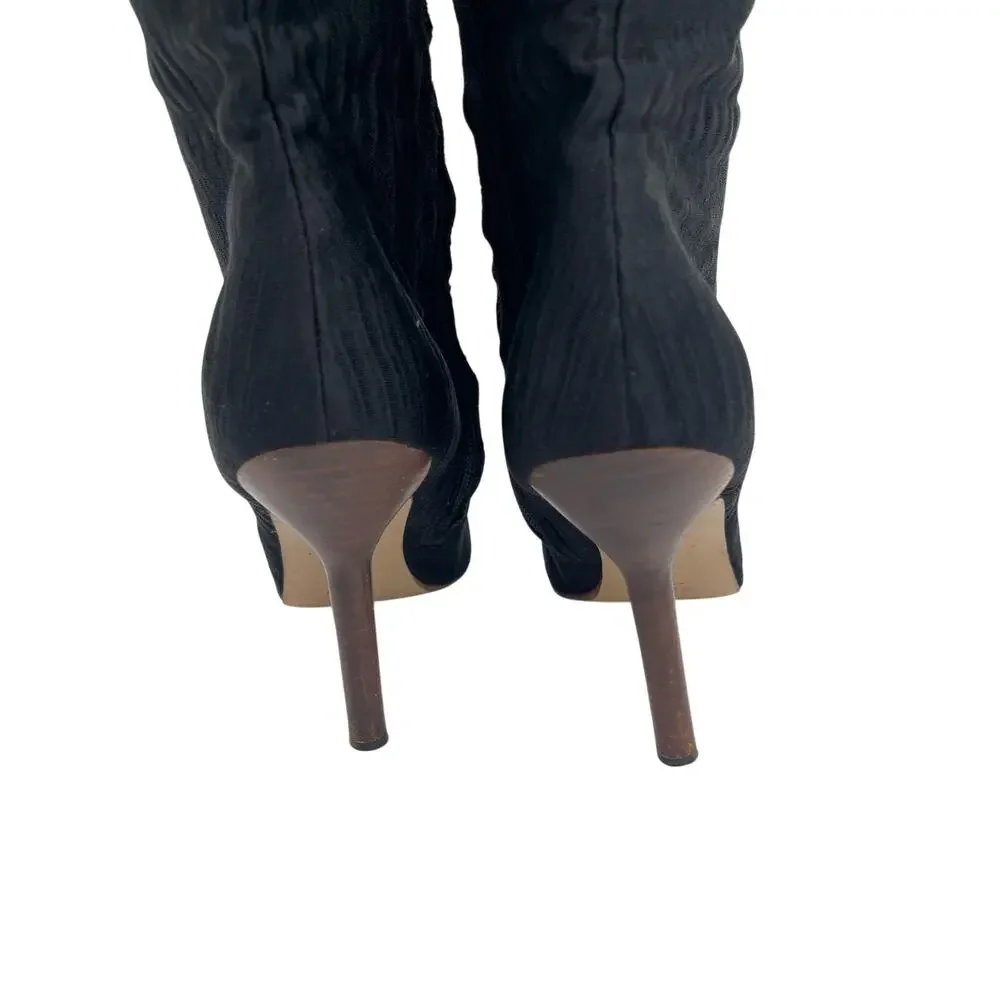 Gucci F/W 1999 Tom Ford Era Black Ruched Textured OTK Stiletto Boots IT 37.5